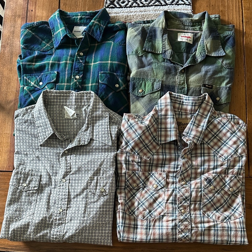 Wrangler Men's Casual Button Down Shirts - Blue, Green, Gray, Brown